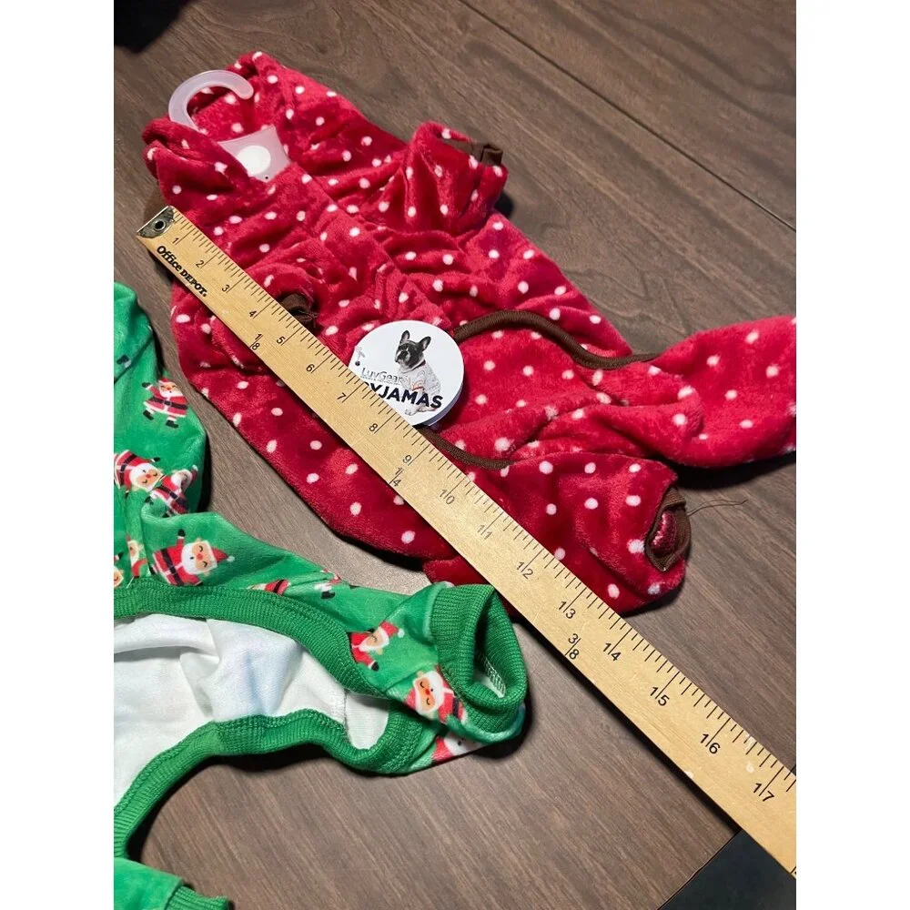 Santa & Reindeer Polka Dot Dog Pajamas 2-Pack Small Adorable Holiday Pet Outfit